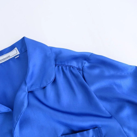 Vintage Dominque Royal Blue Silky-Like Button  Down Nightgown LG - Picture 12 of 14